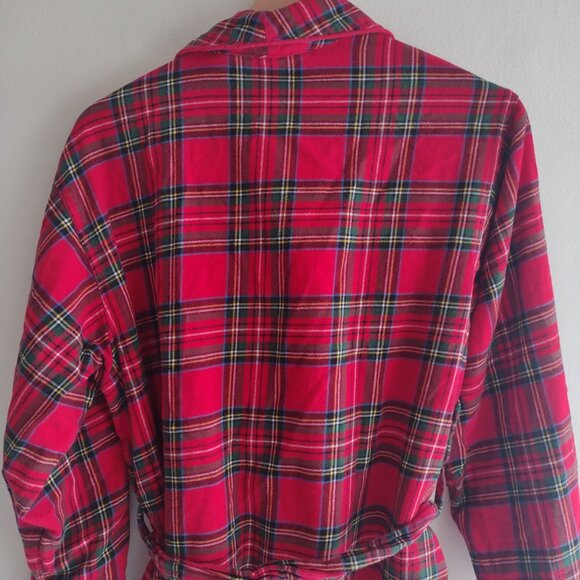 Pottery Barn Red Plaid Flannel Robe Womens M Cozy Holiday Wrapper w Pockets - Picture 9 of 11